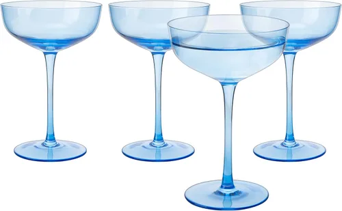 Miniatura 2 de Juego de 4 copas de champán azul océano, copas de Martini y cóctel de cristal de alta calidad de 7 onzas, cristalería tintada elegante
