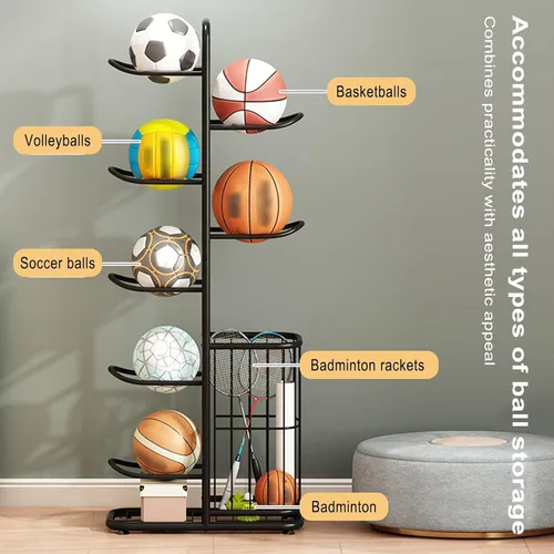 Miniatura 2 de Estante vertical de bolas para garaje, soporte vertical de exhibición de baloncesto para interiores y exteriores, estante de almacenamiento