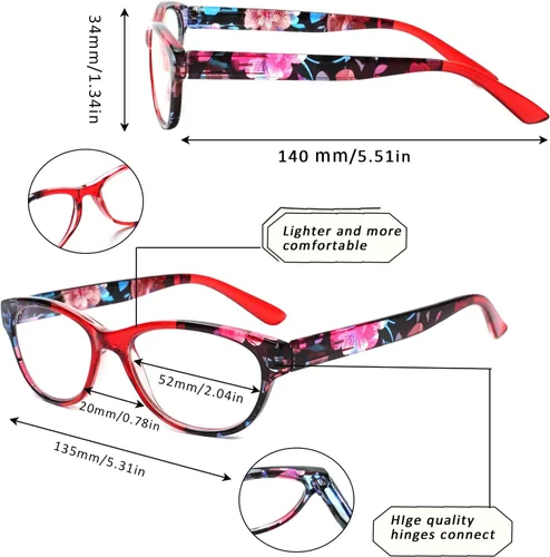Miniatura 2 de SIGVAN Gafas de Lectura de Ojo de Gato para Damas 5 Pares con Bloqueo de Luz Azul Bisagra de Resorte Estampado de Patrón de Moda Lectores