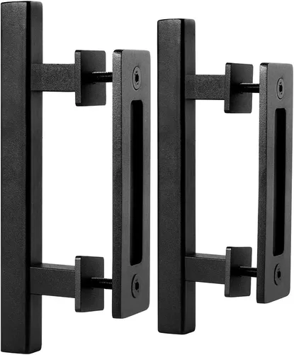EaseLife Paquete de 2 tiradores de puerta corrediza de granero de 10 pulgadas con herrajes empotrados, doble cara, resistente, rústico,