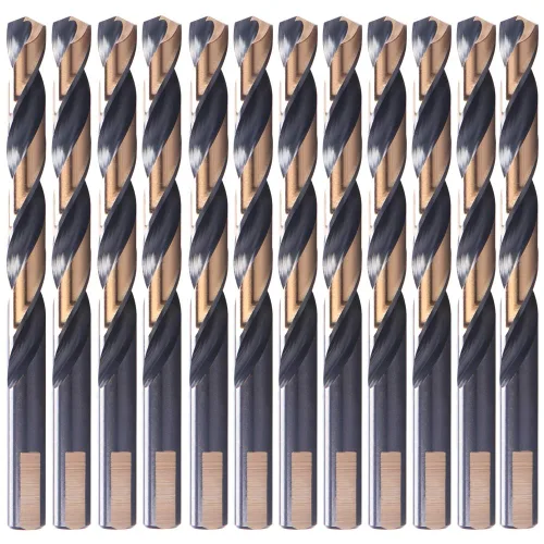 12 brocas helicoidales revestidas de 1/4 pulgadas, color negro y dorado, paquete en bolsa de plástico