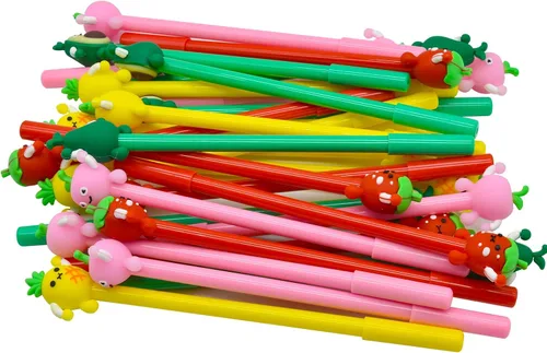 Miniatura 9 de Maydahui 28 bolígrafos con forma de frutas, lindos bolígrafos kawaii, tinta de gel negra, fresa, piña, jugoso, melocotón, aguacate, diseño