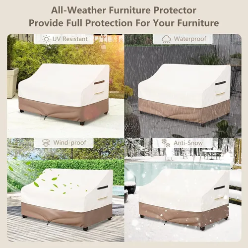 Miniatura 8 de Fundas para Muebles de Exterior Impermeables Funda para Sofá de Exterior de 3 Plazas, 79 pulgadas de ancho x 38 pulgadas de profundidad x 35 2-Beige