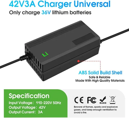 Miniatura 5 de Cargador 42V 3A con enchufe 3-en-1 para baterías de litio de 36V como baterías de coche, camión, cortadora de césped, barco, marina