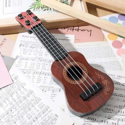 Miniatura 3 de Toddmomy Ukelele de juguete para niños de 4 cuerdas, mini instrumento de guitarra musical para niños pequeños, principiantes, aprendizaje y Marrón
