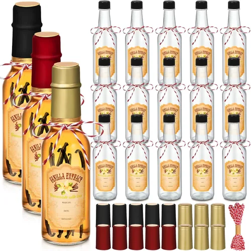 Miniatura 11 de Tioncy 16 botellas vacías de extracto de vainilla para botella de vidrio casera con tapa, banda retráctil, calcomanía, manualidades, regalo de boda