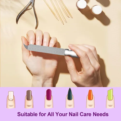 Miniatura 2 de Lima de uñas de metal para uñas naturales, limas de uñas de acero inoxidable con punta afilada y puntiaguda, funda de lima de uñas de doble cara