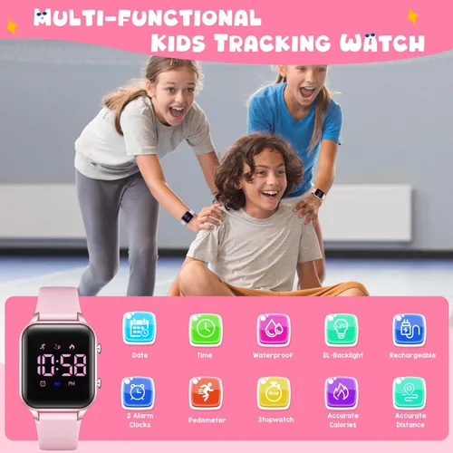 Miniatura 2 de Relojes digitales para niños y niñas, reloj deportivo con rastreador de fitness, podómetro, alarmas, cronómetro, no necesita aplicación, reloj