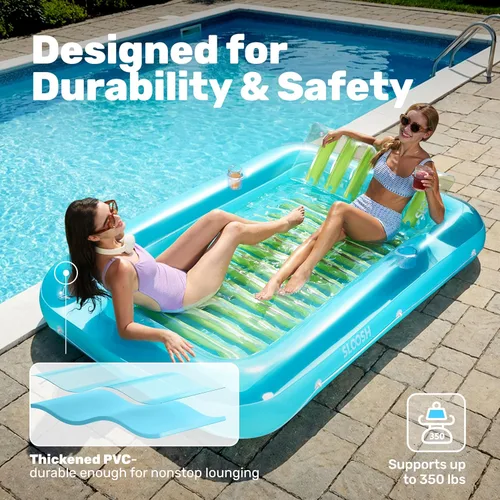 Miniatura 5 de SLOOSH Flotador inflable para adultos, con almohada, 216 x 145 cm, 4 en 1: balsa estilo tina bronceadora, camastro para tomar el sol, para fiestas