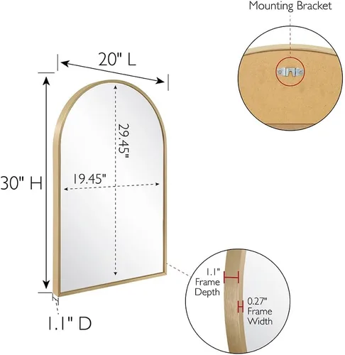 Miniatura 5 de Design House Maeve 596528-GLD - Espejo decorativo de pared arqueado, 30 pulgadas de alto x 20 pulgadas de largo, marco de metal moderno, para sala