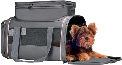 Miniatura 9 de Transportador de mascotas expandible negro para gatos y perros, aprobado por aerolíneas, diseño extensible de 2 lados y altura, bolsa de viaje