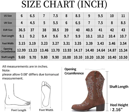 Miniatura 3 de Vepose Botas vaqueras para mujer 9800 Vaquera de media pantorrilla Botas bordadas occidentales para mujer