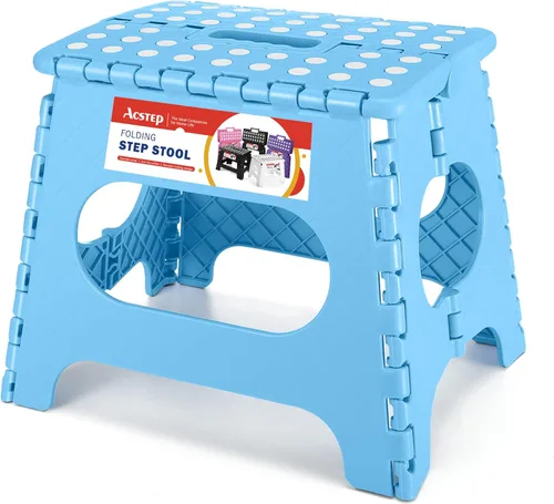 Miniatura 29 de ACSTEP Taburete plegable para adultos de 11 pulgadas de altura, taburete de plástico ligero plegable con capacidad de hasta 300 lbs, taburete Negro