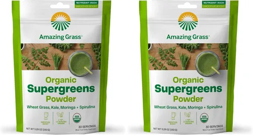 Amazing Grass Super Greens Booster: mezcla de batidos en polvo con espirulina, moringa, hierba de trigo y batido de col rizada, clorofila que
