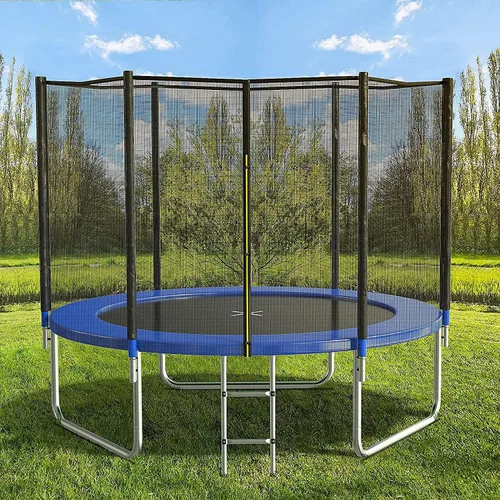 AOTOB Trampolín de 8 pies, 10 pies, 12 pies, 14 pies, 15 pies, con red de seguridad, trampolín para exteriores con aro de baloncesto, alfombrilla de