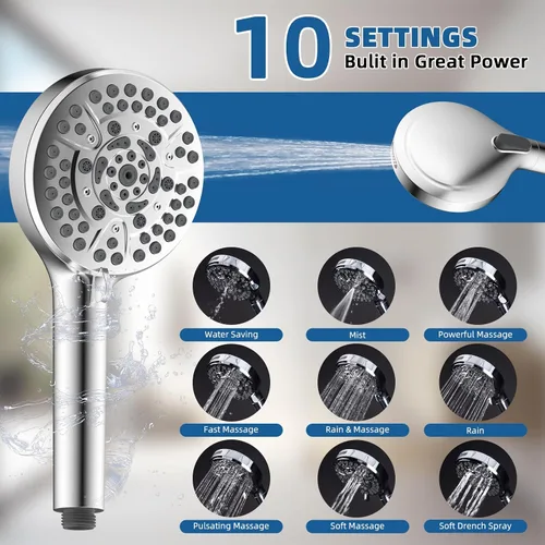 Miniatura 2 de Cabezal de ducha de metal de 12 pulgadas, cabezal de ducha de alta presión, cabezal de ducha de mano con brazo de extensión de ducha ajustable de 11