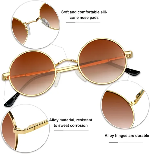 Miniatura 11 de KANASTAL Gafas de sol redondas polarizadas para mujeres y hombres, estilo hippie con protección UV400