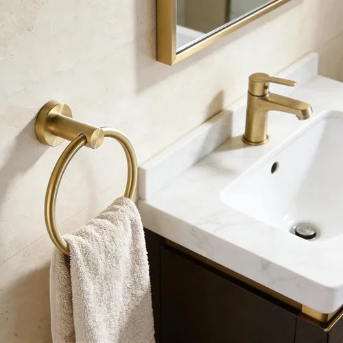 Miniatura 3 de Soporte para papel higiénico, anillo de toalla de baño dorado cepillado, soporte para toallas de mano, accesorios de baño, montaje en pared, acero