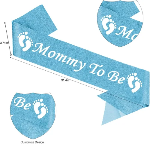 Miniatura 3 de Decoraciones de baby shower, Mommy to Be Crown and Sash Mother to Be Sash Baby Shower Boy Mommy to Be Faja y tiara para niños (azul), banda