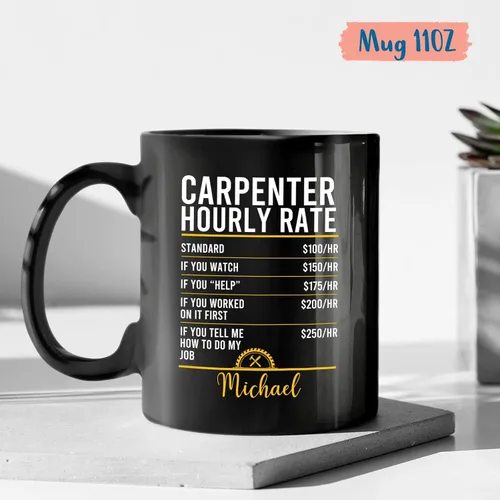 Miniatura 4 de Taza de carpintero por hora, tazas de café de carpintero personalizadas con nombre, taza de cerámica para carpintero, regalo personalizado