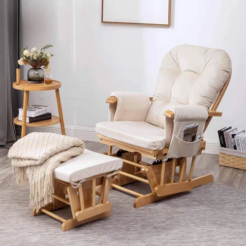 Miniatura 3 de Paddie Glider Rocker - Cojines de repuesto de terciopelo con almacenamiento, juego de cojines para silla mecedora con lazos, 5 unidades, color beige
