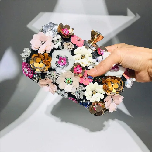 Miniatura 6 de Rkrouco Bolso de mano floral para mujer, bolso de mano de flores coloridas con diamantes de imitación de metal