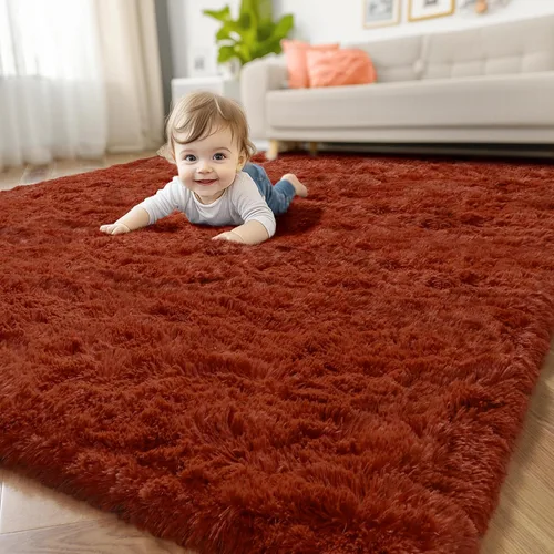 Miniatura 16 de Alfombras moradas para dormitorio de niñas, alfombra de 5 x 8 pies, alfombra peluda esponjosa para sala de estar, alfombras peludas gruesas
