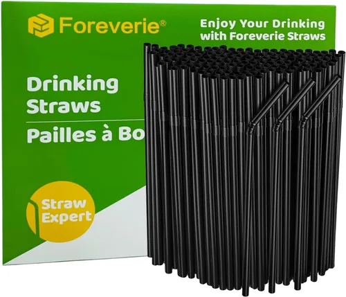Miniatura 8 de Pajitas flexibles de plástico flexibles para beber, diámetro 0.197 in, longitud 8.3 in, 100 unidades, negro, estándar largo