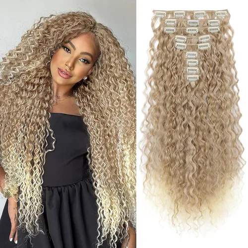 Miniatura 22 de LONAI Extensión de Cabello, 9 piezas, 56 cm de largo, castaño, extensiones de cabello rizadas con pinza, LN002, extensiones de cabello sintético