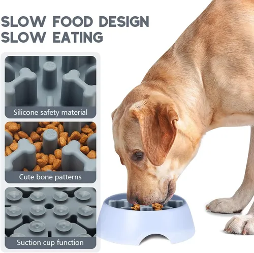 Miniatura 3 de Cuencos para perros de alimentación lenta, rompecabezas antiasfixia de silicona suave, alimentador lento, antideslizante para comer lentamente, Gris