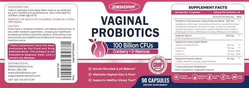 Miniatura 9 de ZEBORA Probióticos vaginales para mujeres Salud pH Balance 100 B CFU con prebióticos y lactobacillus, para infección del tracto urinario por