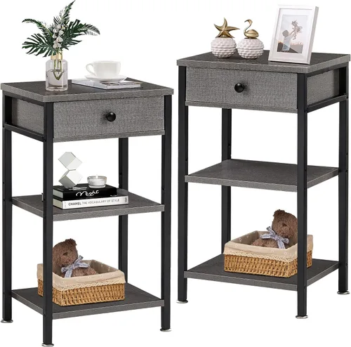 Miniatura 11 de VECELO Mesitas de noche modernas y versátiles con diseño en X, mesa auxiliar lateral con cesta de almacenamiento, mesita de noche con estante