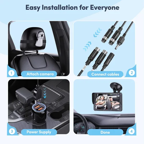Miniatura 4 de Cámara de Coche para Bebés de 2 Niños con Monitor Dual – Pantalla de 7 Pulgadas con Dos Cámaras de Asiento de Coche Orientadas hacia Atrás, Visión
