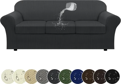 Miniatura 48 de Funda impermeable para silla con brazos, juego de 2 piezas, funda a rayas para 1 sofá separado con cojín en T, fundas de sillón de tela