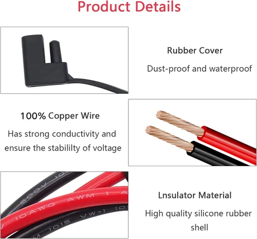 Miniatura 6 de Cable de extensión SAE de cobre puro 10AWG de 2 pies a terminal de anillo, conector de batería de calibre 10, cable de extensión de conexión