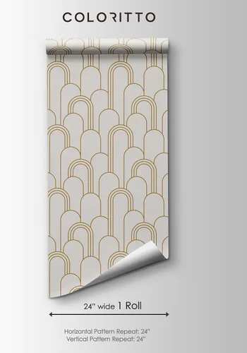 Miniatura 5 de Papel tapiz Art Deco vintage, patrón geométrico autoadhesivo extraíble, papel tapiz dorado mate