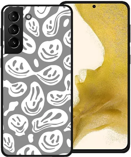 Miniatura 7 de Funda de teléfono para Samsung Galaxy S22 5G, rosa pastel y blanco, divertida sonrisa trippy derretida hippie sonriente calavera fantasma cara linda