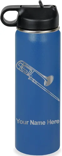 Miniatura 26 de LaserGram Botella de agua personalizada, trombón, acero inoxidable de doble pared aislada al vacío con popote superior, regalo grabado personalizado