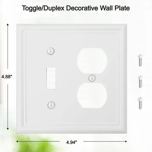 Miniatura 2 de OKAWYC Luca - Placa de pared de metal para interruptor de luz dúplex o palanca, paquete de 2 unidades, color blanco, 2 gang, cubierta de salida