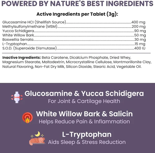 Miniatura 2 de Suplementos para perros mayores para cadera y articulaciones, 120 tabletas de vitaminas para perros Alivio del bienestar y el dolor: fabricado