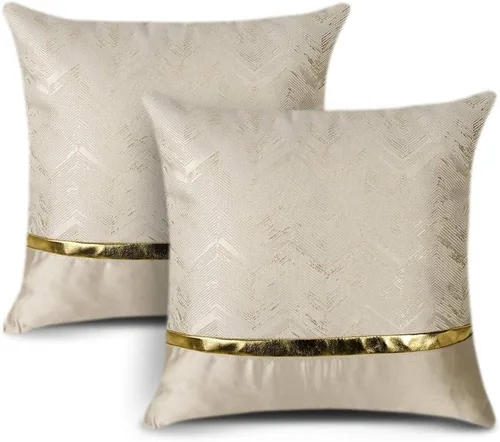 OTOSTAR Juego de 2 fundas de almohada para cama, sofá, automóvil, decoración de lujo, modernas, minimalistas, de cuero dorado, con costuras de cuero