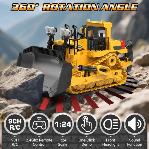 Miniatura 3 de Bulldozer de Juguete RC para Niños, Vehículos de Construcción de Bulldozer de Control Remoto, Tractor Tipo Oruga Dozer de 9 Canales 2.4Ghz