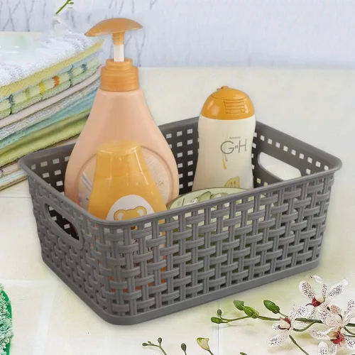Miniatura 4 de Jekiyo Cesta de almacenamiento de plástico gris, 4 paquetes de contenedores de almacenamiento de despensa