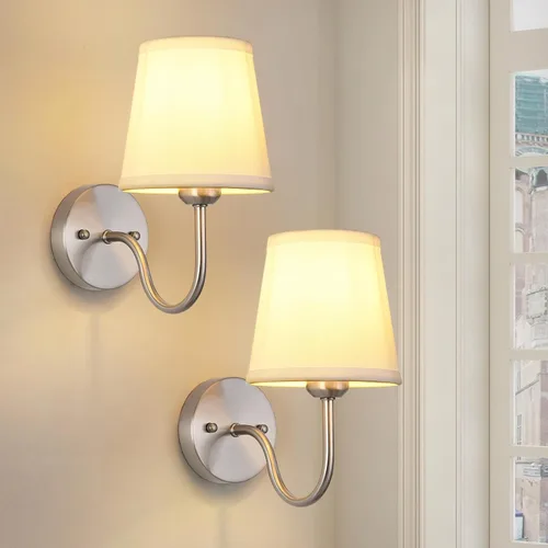Miniatura 10 de Juego de 2 Apliques de Pared, Lámparas de Pared Modernas para Dormitorio, Apliques Luminaria de Pared con Pantalla de Tela Beige, Lámparas de Pared