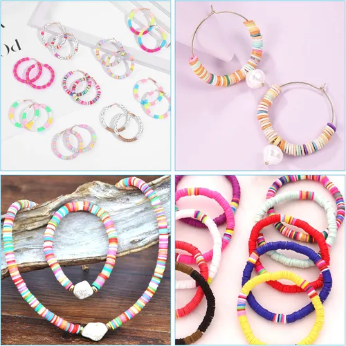 Miniatura 5 de Augshy 2100 cuentas de arcilla blanca coloridas redondas hechas a mano Heishi para hacer pulseras Heishi, cuentas planas, cuentas de arcilla