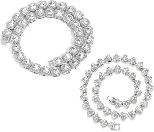 Miniatura 3 de DIDISEE Cadena de eslabones cubanos de oro y plata para mujer, collares de tenis con forma de corazón, cadena de diamantes, collar en capas, collar