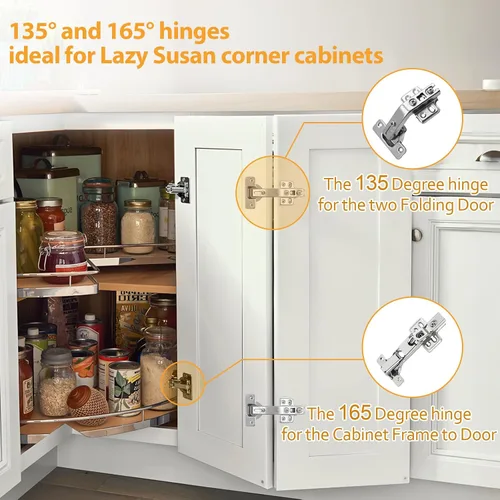Miniatura 7 de TamBee Bisagras de gabinete de esquina, bisagras de puerta Lazy Susan de 135° – Ajuste 3D de 1.92 pulgadas para cocina de esquina, bisagras