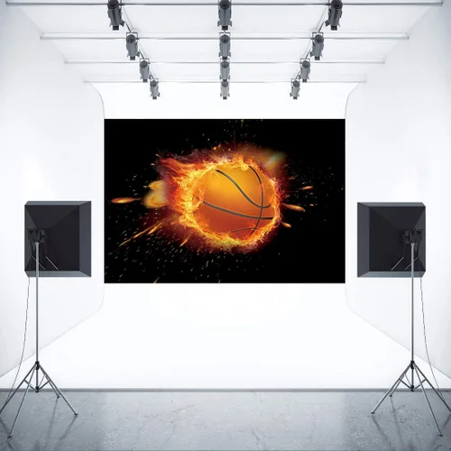 Miniatura 4 de Telón de fondo de fiesta de baloncesto con llamas, fondo de fotos de juego de baloncesto, MEETSIOY negro, accesorios de estudio, pancarta