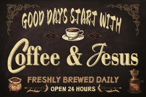 Letrero de metal con texto en inglés "Good Days Start with Coffee & Jesus" para barra de café, letrero de metal vintage, decoración de pared para