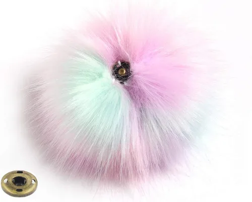 Miniatura 27 de 12 piezas de accesorios para sombreros de tejer, bola de pompón de piel sintética con botón de presión